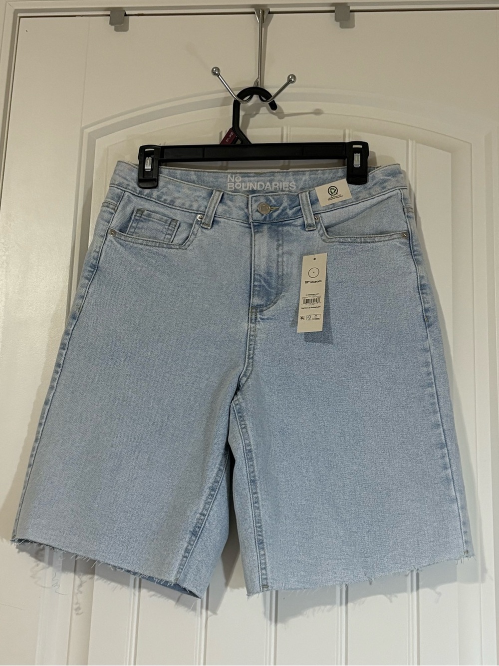 No Boundaries Light Blue Denim Bermuda Shorts with Raw Hem